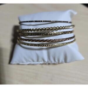 Set of 5 Mixed Metal Bange Bracelets With Various Textures